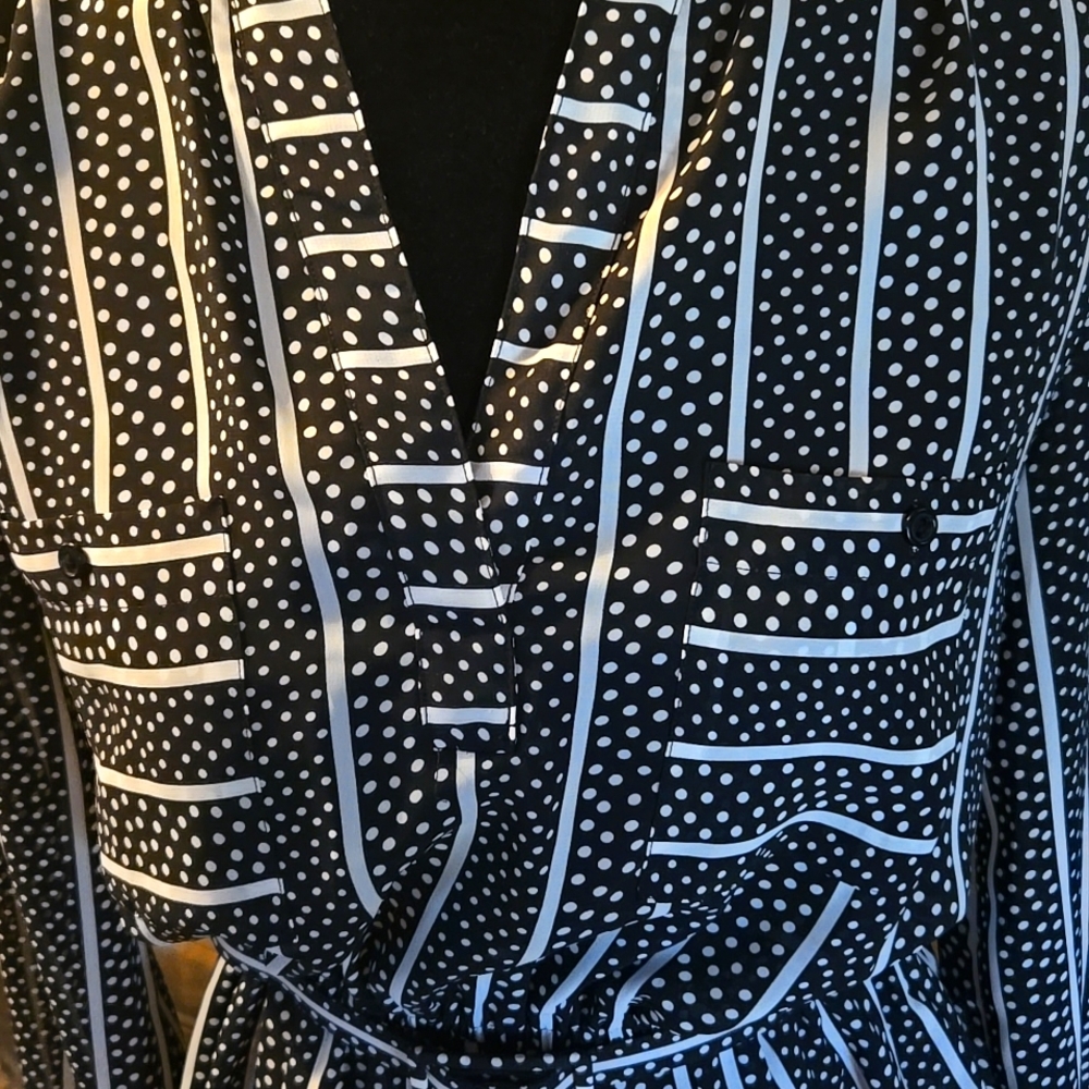 Black & White Polka Dot Dress with Stripes Made by B.G.B LTD ~ Size 10 - Picture 5 of 8